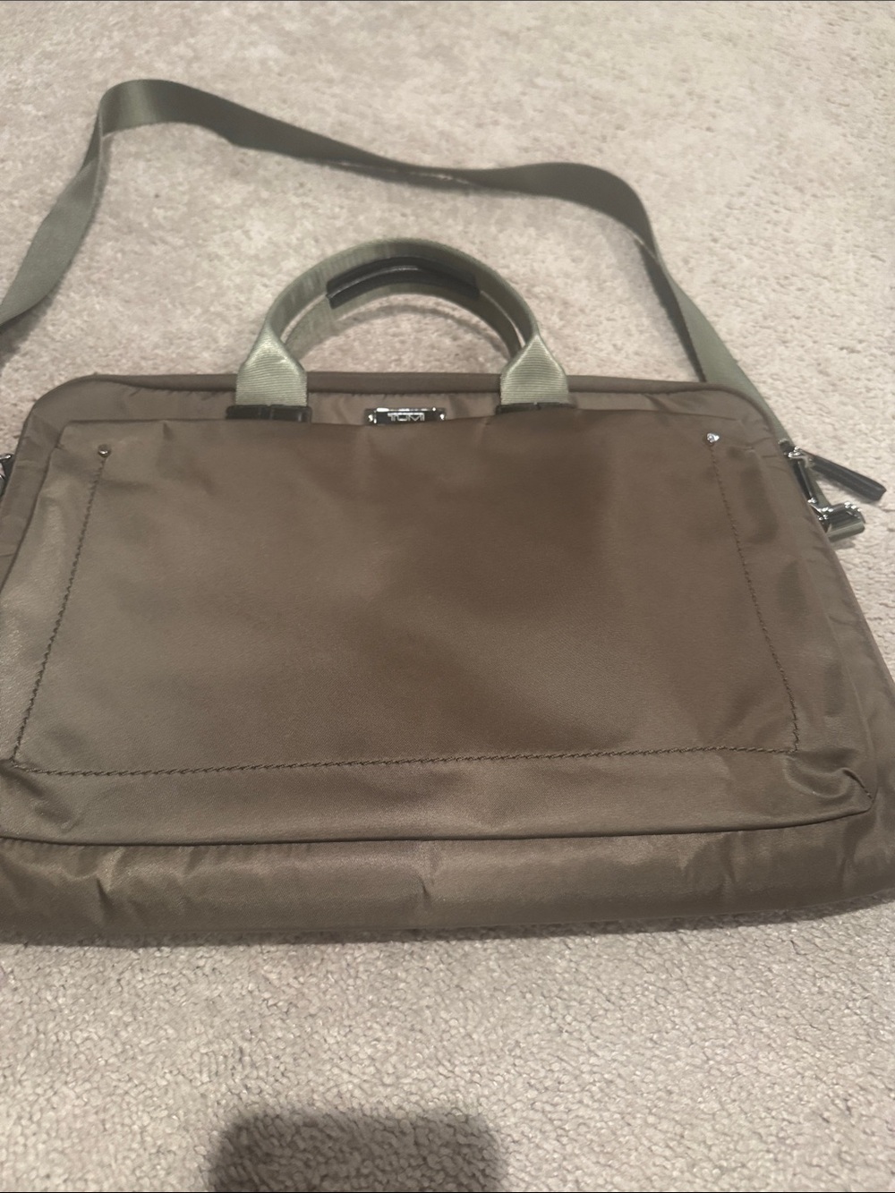 Tumi Olive Green Nylon Laptop Briefcase with Shoulder Strap